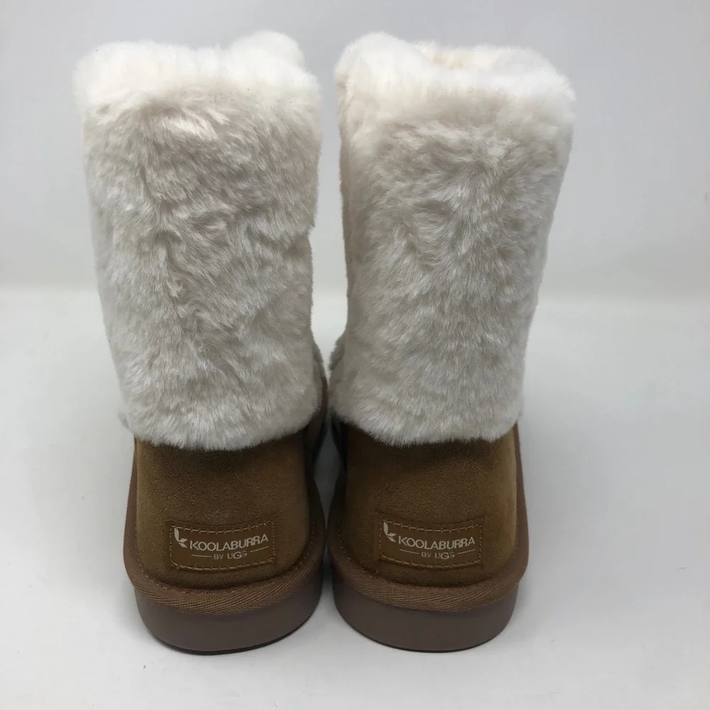 Koolaburra Bugg‎ Aubrei Short Boot Chestnut Beige Suede Faux Fur Lined Girls 4